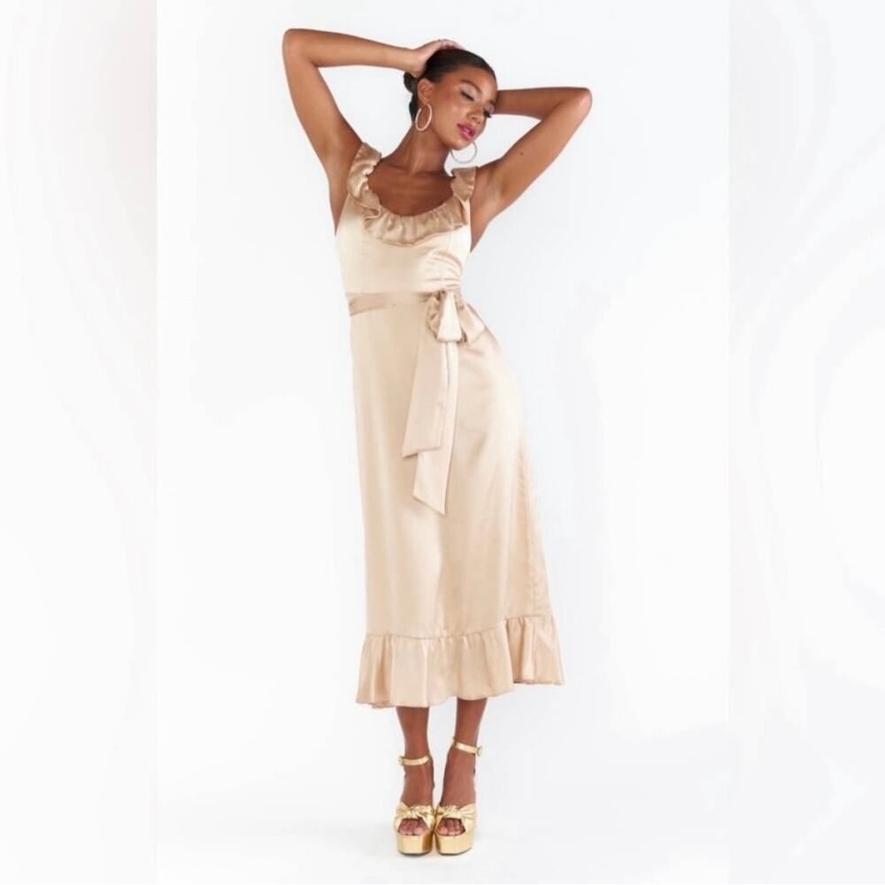 show me your mumu alexis midi dress champagne luxe satin women large nwt
